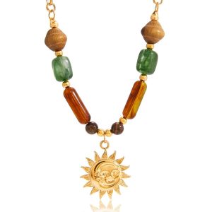 Clémentine Paris Collier de luxe pour femme plaqué or Soleil Tribal CGN222
