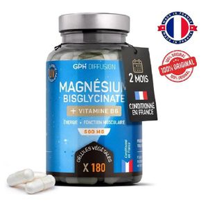 gph diffusion Magnesium Glycinate Bisglycinate + Vitamine B6, 180 gélules, energie et fonction musculaire cure 2 mois, origine France