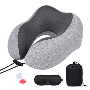 Oreiller de voyage en mousse à mémoire de forme, coussin cervical ergonomique en U, soutien nuque confortable, housse amovible, noir