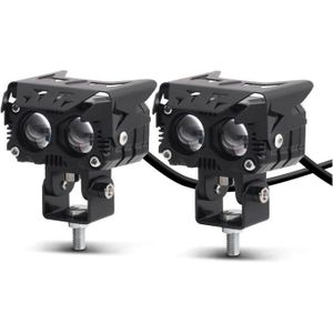 Phares antibrouillard 2 pièce Mini phare de conduite bicolore à LED avec lentille de projecteur pour moto, quad et scooter, pour projecteur auxiliaire