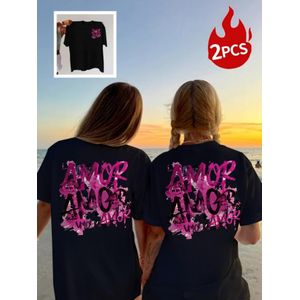 T-shirt à imprimé de lettres, haut décontracté à manches courtes et col rond pour l'été et le printemps, vêtements pour femmes