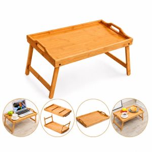 Table de Lit Pliante en Bambou Naturel – Plateau avec Pieds Rabattables - Idéale pour Petit Déjeuner, Ordinateur et Travail au Lit