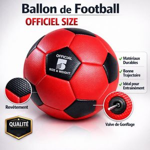 Ballon de Football Taille 5 Officiel Rouge et Noir – Entraînement et Match