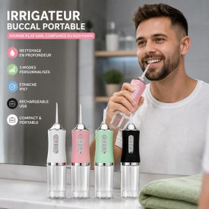 Hydropulseur Dentaire Sans Fil USB Rechargeable – Irrigateur Buccal Portable avec 4 Embouts, Rotation 360°, Nettoyage des Dents et Gencives à la Maison ou en Voyage - Couleur Aléatoire