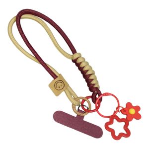 Cordon Téléphone Bordeaux & Beige avec Breloques Fleur & Étoile – Anti-Perte