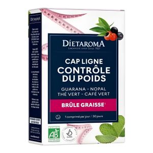 Dietaroma Guarana, Nopal, Thé Vert, Café Vert - Contrôle du Poids et Brûle Graisse - 30 Comprimés
