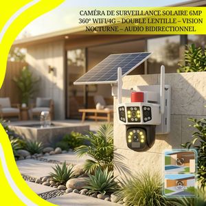 Caméra de Surveillance Solaire 6MP 360° WiFi/4G – Double Lentille – Vision Nocturne – Audio Bidirectionnel