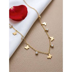 Collier Femme Doré Papillons avec Cristaux Brillants – Chaîne Fine Élégante - Chic Cadeau Femme