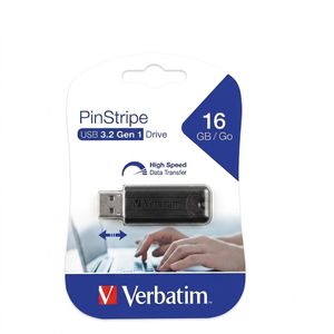 Verbatim Clé USB PinStripe 16GB USB 3.2 Gen1 Haute Vitesse Noir Plug and Play