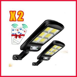 2 pack Lampe solaire avec télécommande Projecteur Eclairage public solaire à LED