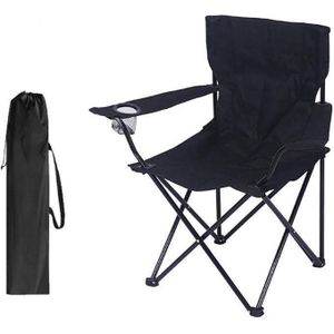 Chaise de Jardin Pliante pour Extérieur, Fauteuil de Camping avec Porte-Bouteille et Sac, Noir