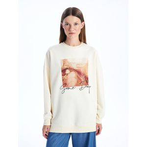 Lc Waikiki تونيك سويتشيرت نسائي بطباعة بياقة دائرية وكم طويل