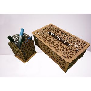 علبة مناديل + علبة أقلام