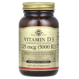 Solgar Vitamine D3 (cholécalciférol), 125 µg (5000 UI), 120 capsules végétales