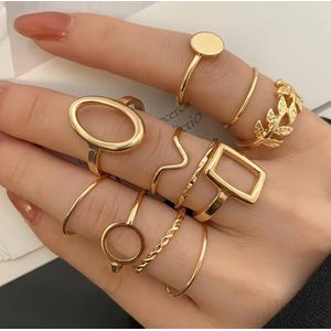 Set de 11 Bagues Dorées Minimalistes et Géométriques – Parure de Phalanges