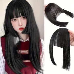 Pince à cheveux noire de style princesse pour frange, ajustable pour encadrer naturellement les joues, adaptée aux perruques synthétiques et pouvant être coupée.