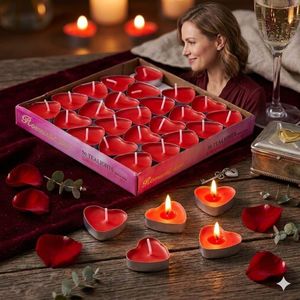 Bougies Chauffe 50 pcs -Plat en Forme de Cœur – Rouge Romantique