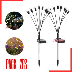 Lot de 2 lampes solaires de jardin Firefly, lampes solaires lucioles pour extérieur, lampes solaires flexibles décoratives étanches pour jardin