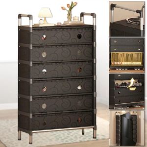 Commode de rangement verticale 7 tiroirs en tissu – Armoire organisatrice multifonction pour vêtements,chaussures,accessoires et rangement domestique – Structure métallique robuste,design moderne noir 63 x 28 x 140 cm