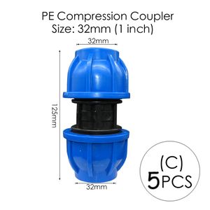 5 PCS Raccord compression plastique de type "MANCHON" égal pour tube PE diamètre 32.