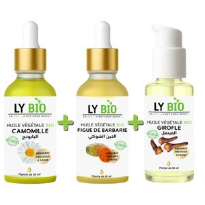 LY BIO PACK HUILE CAMOMILLE 50ML - PIPETTE + HUILE FIGUE DE BARBARIE 50ML - PIPETTE + HUILE GIROFLE 50ML - POMPE
