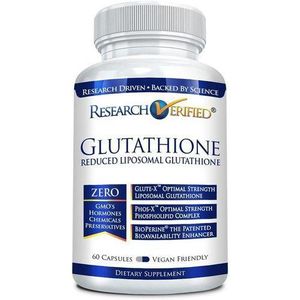 Glutathion vérifié par la recherche®  Glutathion liposomal 500 mg avec complexe phospholipidique, vitamine C, Bioperine®  60 capsules