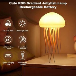 Lampe Jellyfish Intelligente – Éclairage Ambiant Relaxant & Hypnotique mignonne en forme de méduse à commande vocale avec pieds dansants - lampe de chevet flottante RVB rechargeable avec capteur tactile pour chambre à coucher, salon jellyfish mouvante