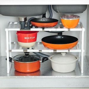 Étagère d'aménagement sous l'évier - MARQUE - Extensible 50-70cm - Métal et plastique - Organisateur de cuisine