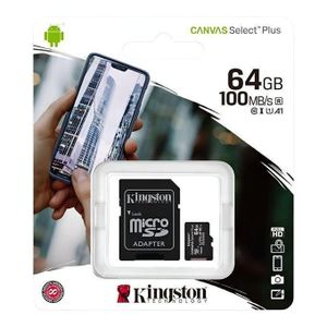 Kingston Technology Carte mémoire Kingston Canvas Select Plus 64 Go MicroSDXC UHS-I Classe 10 (SDCS2/64GB)