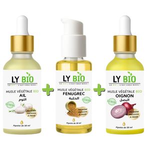 LY BIO PACK HUILE AIL 50ML - PIPETTE + HUILE FENUGREC 50ML - POMPE + HUILE OIGNON 50ML - PIPETTE