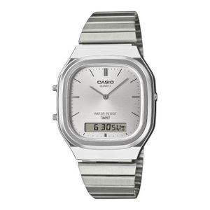 Casio  AQ-240E-7A - Vintage retro au style arrondi & moderne - Unisexe - Fond Argente - Double montres au bracelet métallique -
