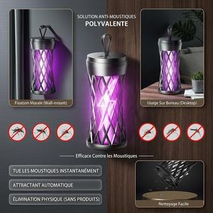 Lampe Anti Moustique Electrique anti insectes, Rechargeable USB, Portable, Lumiere LED et UV 2en1, Piege Mouche Moustique Electrique - 5W