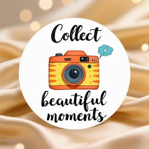 24pcs 48pcs Autocollants Motif Appareil Photo Orange Jaune Collection « Beaux Moments » Texte pour Amateurs de Photo Souvenirs de Voyage Usage Décoratif