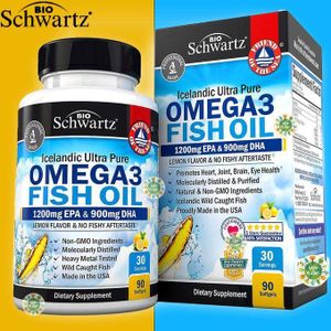 BioSchwartz Huile de poisson riche en oméga-3 Saveur citron 1200 mg d'EPA 900 mg de DHA 90 capsules à enveloppe molle