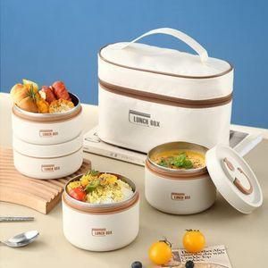 Lunch Box 4 Boîtes avec Sac Isotherme – Ensemble de Récipients Alimentaires Multi-Compartiments avec Couvercles Étanches et Couverts en Acier Inoxydable pour Transporter les Repas Quotidiens