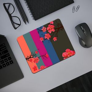 Tapis de souris style chinois à fleurs de prunier rouges avec rayures verticales - Base en caoutchouc antidérapante et sans bordure, convient pour bureau, PC, ordinateur portable, gaming, base épaisse compatible avec l'esport, cadeau pour étudiants