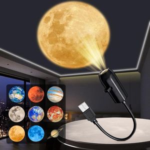 Veilleuse Lune et Étoiles, Projecteur Planètes USB, Lampe Décorative Chambre Enfant, couleur et design aléatoire