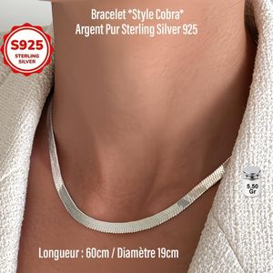 5,50Gr Collier en Argent Sterling S925*Style Cobra* 92,5% d'Argent, Magnétique Médical, sans Nickel, Unisexe, Résistant à l’Oxydation, Élégant et Intemporel, Poids Collier : 5,50Gr,Longueur : 50cm, Idéal