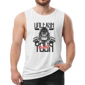 Débardeur Musculation Blanc - Tissu Stretch Premium (Lycra & Coton) - Design Gorilla Unleash Your Power - White