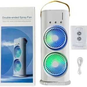 Ventilateur Portable Double USB avec Brumisateur d’Eau – Mini Climatiseur Silencieux Rechargeable, Ventilation Puissante, Refroidissement Rapide, Ventilateur de Bureau et Maison pour Été Chaud