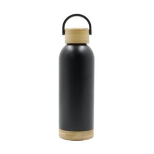 Stainless Steel Insulated Water Bottle with Bamboo Lid & Carry Handle – Black