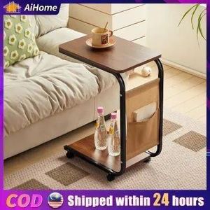 Table d'Appoint Mobile en Forme de C – Support de Rangement à Roulettes