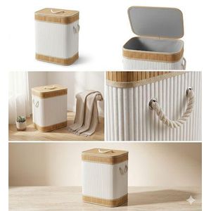  Panier à linge - Pliable en Bois de Bambou Panier à Linge Pliable avec Couvercle Doublure Intégrée - modèles aléatoire 60 L 