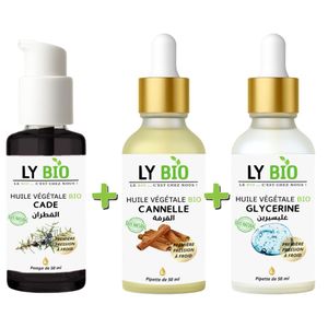 LY BIO PACK HUILE CADE 50ML - POMPE + HUILE CANNELLE 50ML - PIPETTE + HUILE GLYCERINE 50ml - PIPETTE