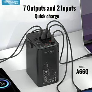 Konfulon PowerBank A66Q – قدرة 70000 مللي أمبير، 30 واط PD، 7 مخارج و2 مدخلات، شاشة LCD، مقبض جلد ومصباح LED قوي