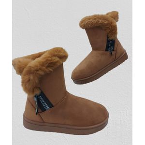 Botte camel fourrée en cuir velours