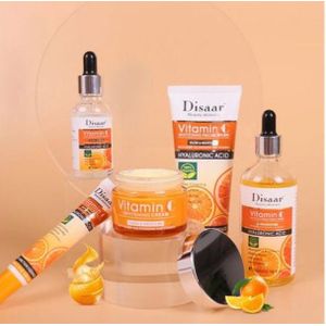 مجموعة العناية بالبشرة، منظف وجه بفيتامين C + كريم + سيروم + مضاد للهالات + جل منظف