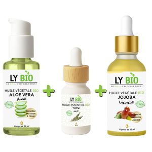 LY BIO PACK HUILE ALOE VERA 50ml - POMPE + HUILE ESSENTIEL THYM 10ML + HUILE JOJOBA 50ML - PIPETTE
