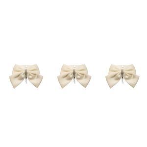 Nœud pour Cheveux - Tissu Satiné & Strass Cascade - Accessoire Élégant - Crème - Lot de 3