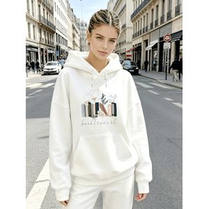 Sweat à capuche décontracté avec poche et imprimé de livre littéraire, style automne-hiver
